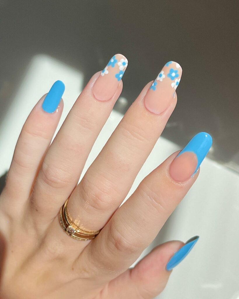 2024's Latest Flower Nail Designs: 29 Designs to Try 15 Blue French