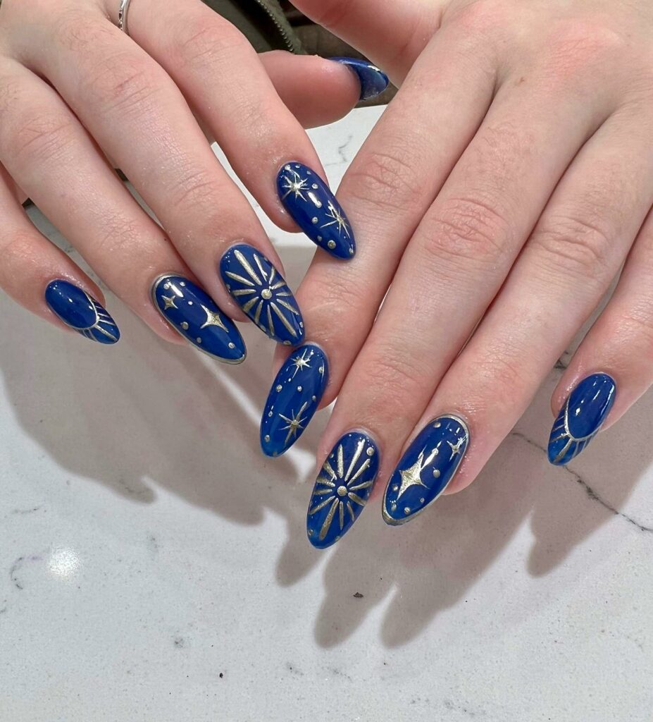 Mesmerizing Galaxy Nail Designs to Try in 2024 π 29 Blue Nails with the Sun