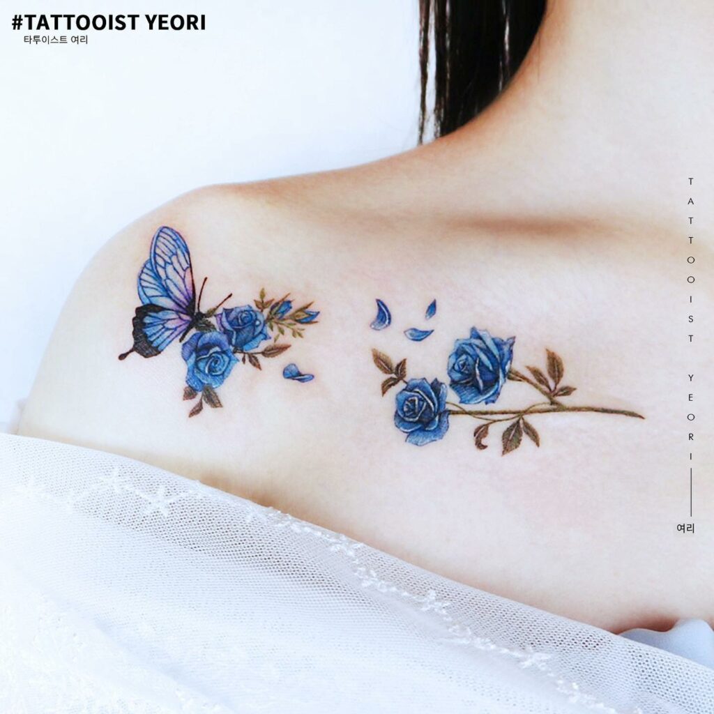 11+ Rose And Butterfly Tattoo Ideas That Will Blow Your Mind! 13 Blue Rose And Butterfly Tattoo