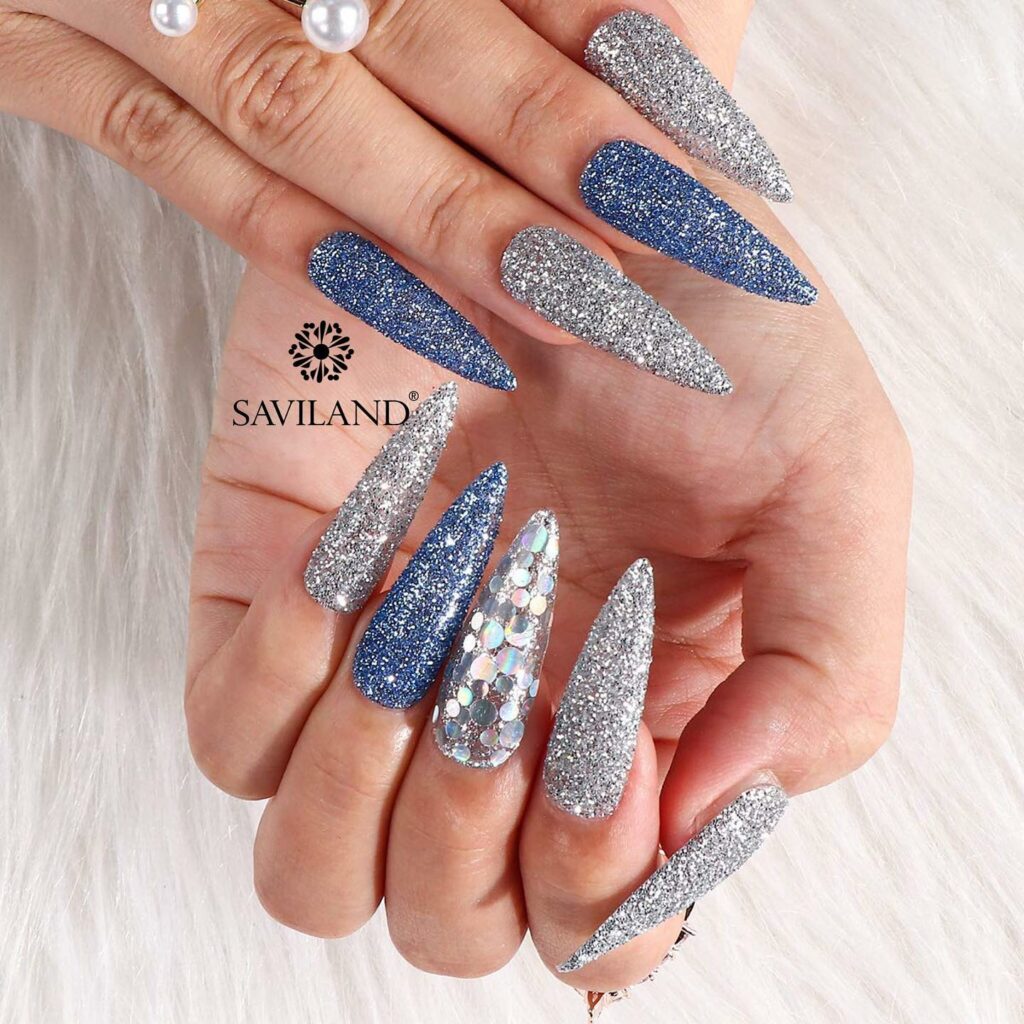 59 White Glitter Nail Designs To Try In 2024! 60 Blue, Silver and White Glitter Nails
