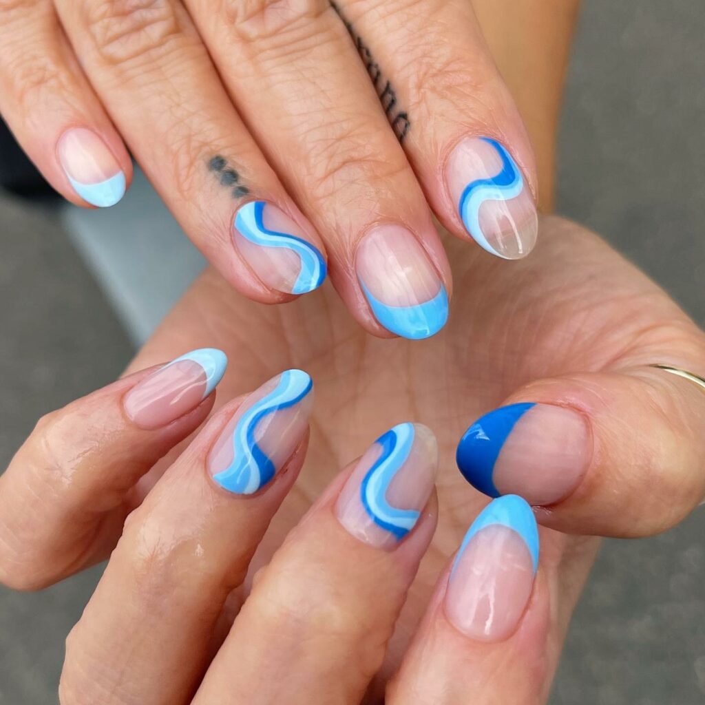 30 Blue French Tip Nail Ideas To Try In 2024! 18 Blue Swirl French tip nails