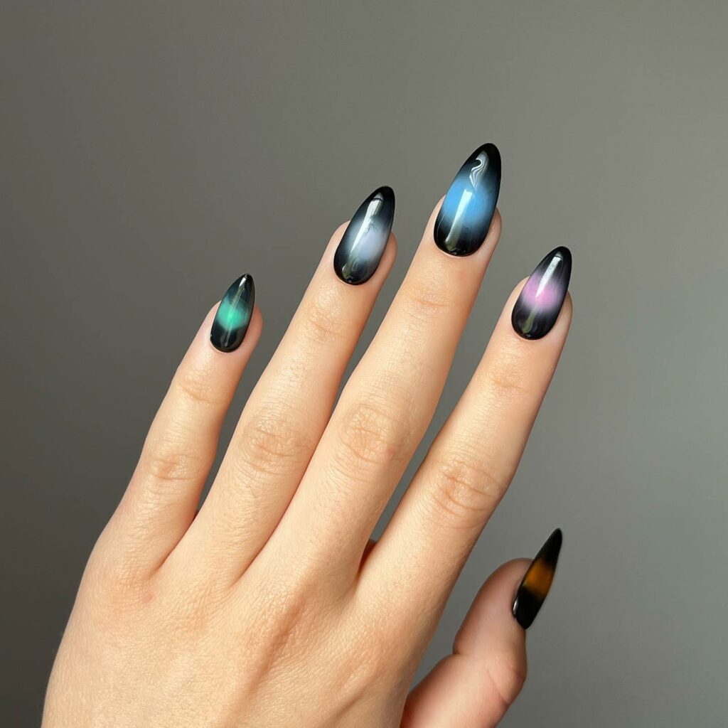 44 Latest Black Ombré Nail Designs To Try In 2024! 32 Blue and Black Ombré