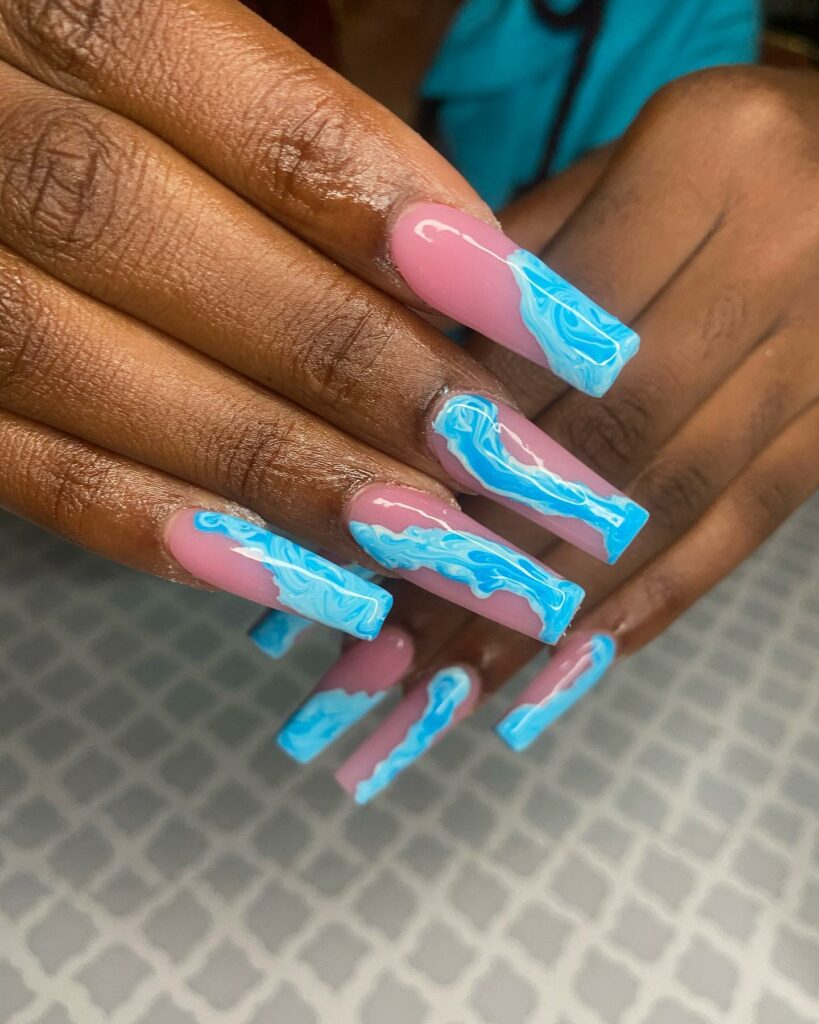 Indulge in 40 Marble Nail Designs for 2024 32 Blue and Pink marble nails