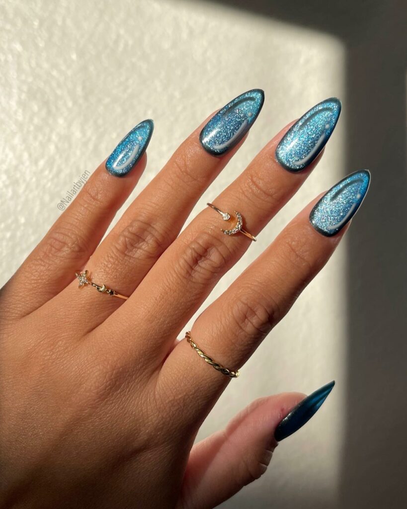 Captivating Cat-Eye Nail Designs to Try in 2024 π» 15 Blue cat eye nails