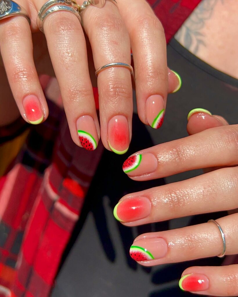 40 Latest Short Summer Nail Designs To Try In 2024! 49 Blush French Watermelon Nails Grace