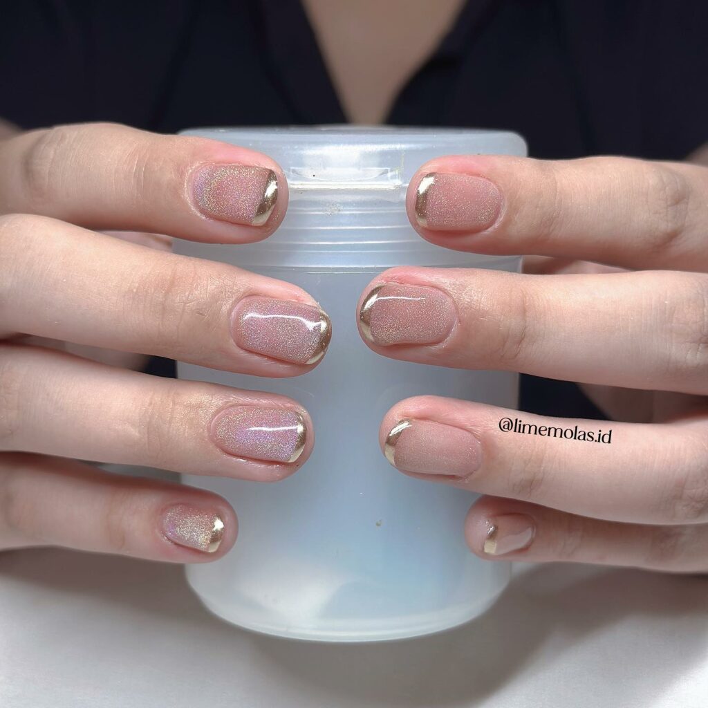 55 Latest Gold French Tip Nail Ideas To Try In 2024! 39 Blush Pink with Gold French Nails