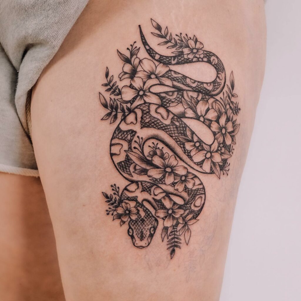 11+ Snake Flower Tattoo Ideas That Will Blow Your Mind! 14 Boa Snake Tattoo Design With Jasmines
