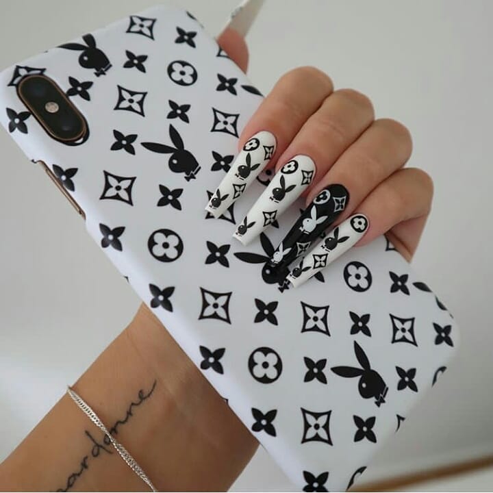 28 Stunning Playboy Nail Designs for 2024 27 Bold Black and White Playboy Nails