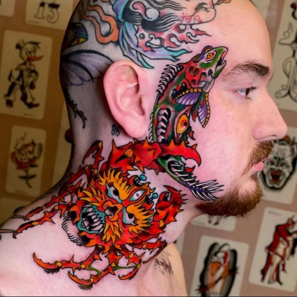 11+ Jerry Tattoo Ideas That Will Blow Your Mind! 18 Bold Face And Neck Fish Tattoo