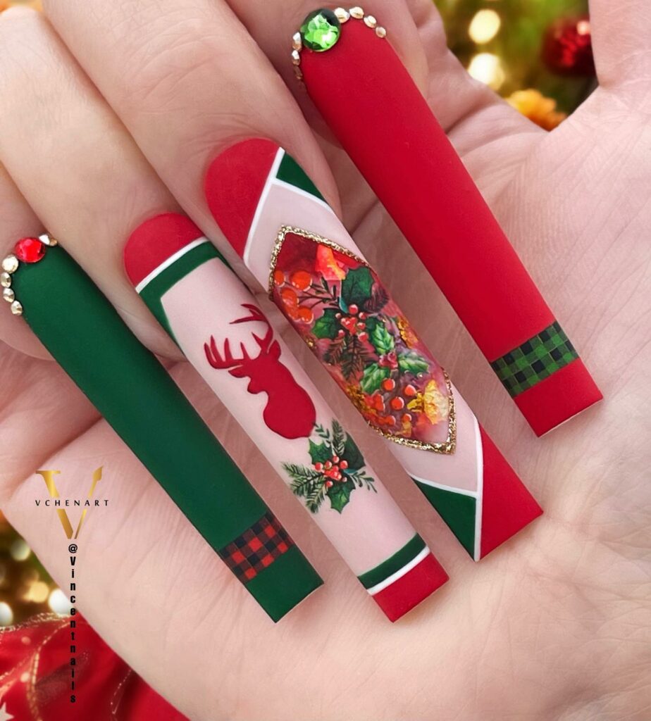 Get Festive with 25 Green Christmas Nail Ideas in 2024 23 Traditional Christmas Symbols on Green Nails