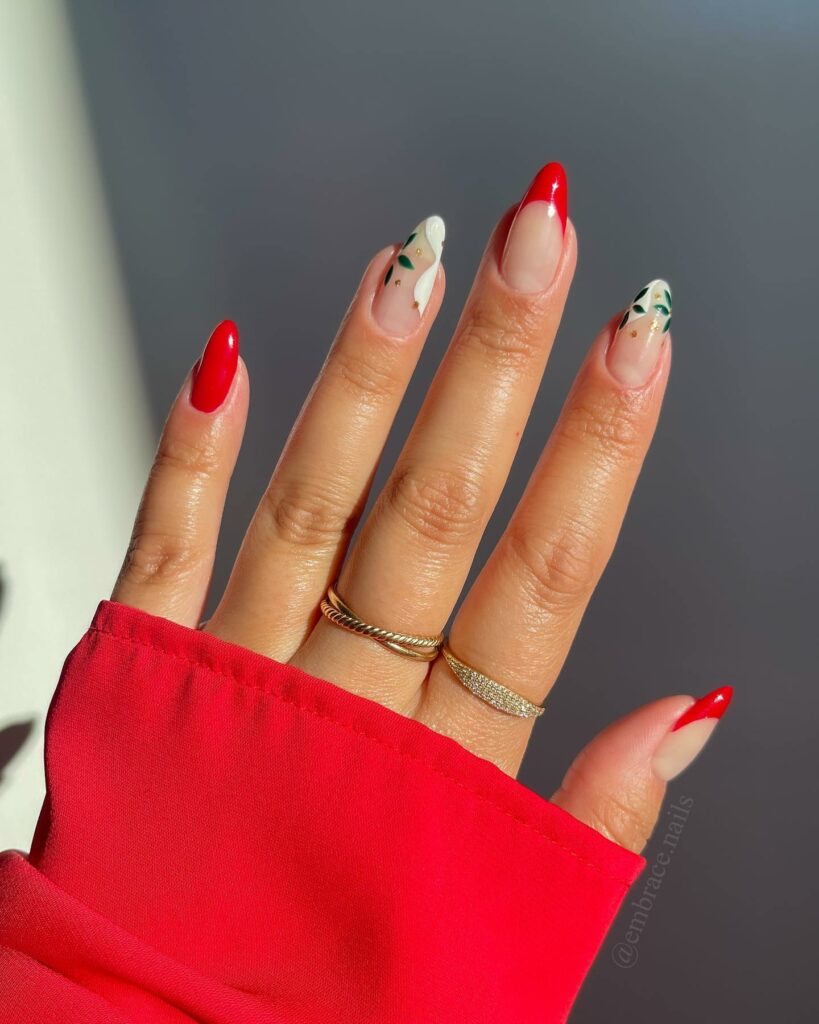Bring Mistletoe Magic with 20 Mistletoe Nail Ideas in 2024 28 Bold Red and Mistletoe Nails