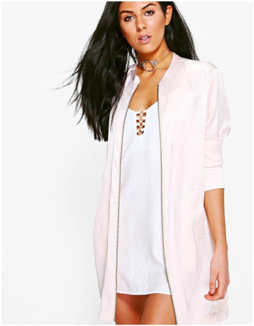 Boohoo Charlotte Satin Longline Bomber Jacket £15 Longline nude satin bomber jacket