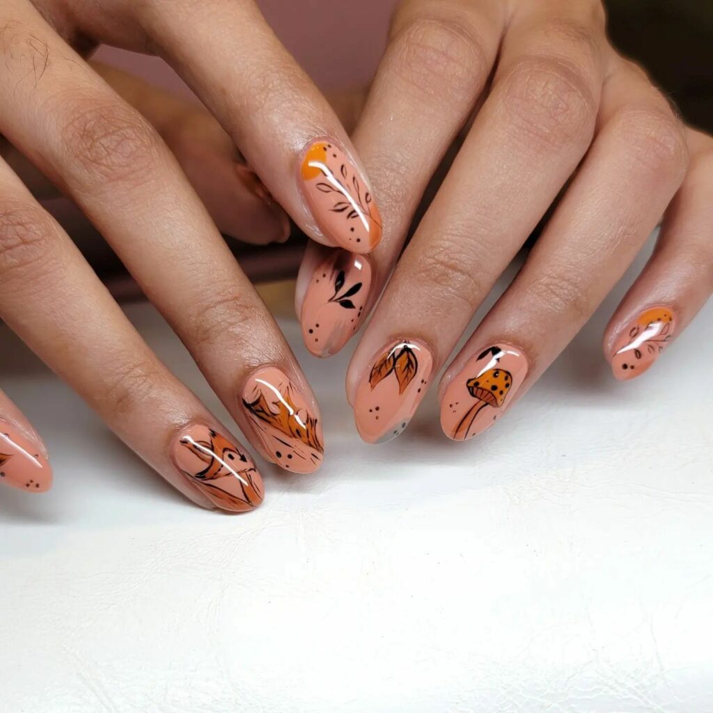 Fall in Love with 57 Short Fall Nail Designs in 2024 51 Botanical Short Fall Nails