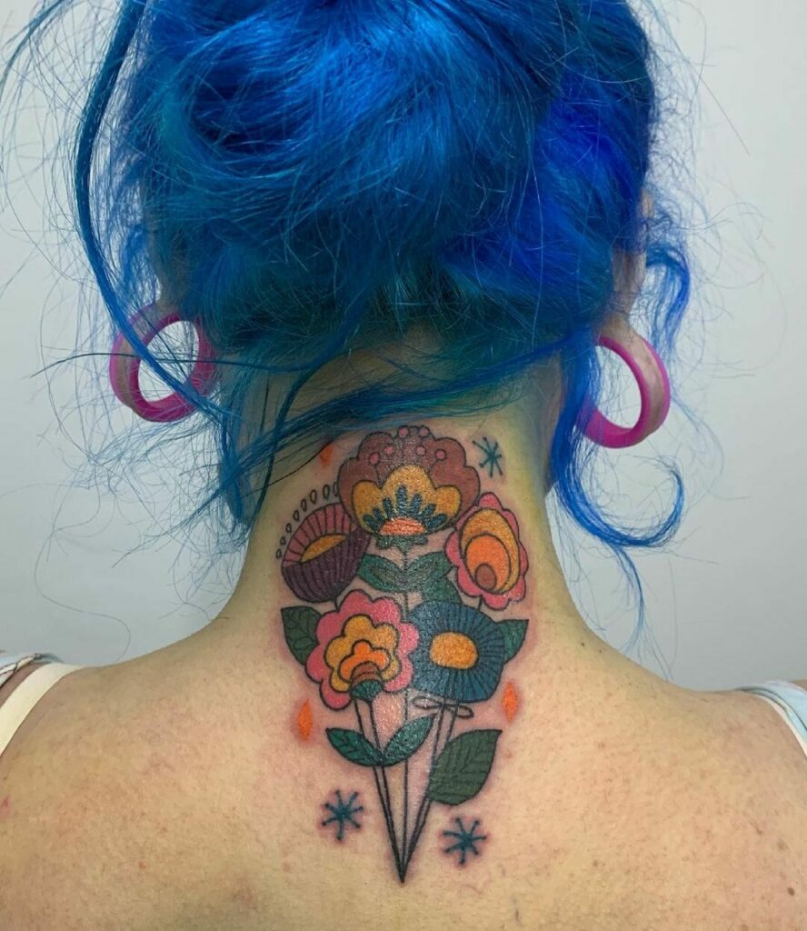 19+ Back Of Neck Tattoo Ideas You'll Have To See To Believe! 13 Bright And Colourful Back Of Neck Tattoo Ideas