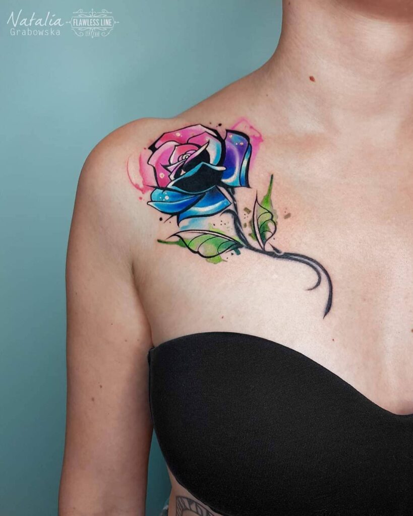 11+ Watercolor Tattoo Rose Ideas That Will Blow Your Mind! 17 Bright And Colourful Watercolour Rose Tattoo For Shoulder
