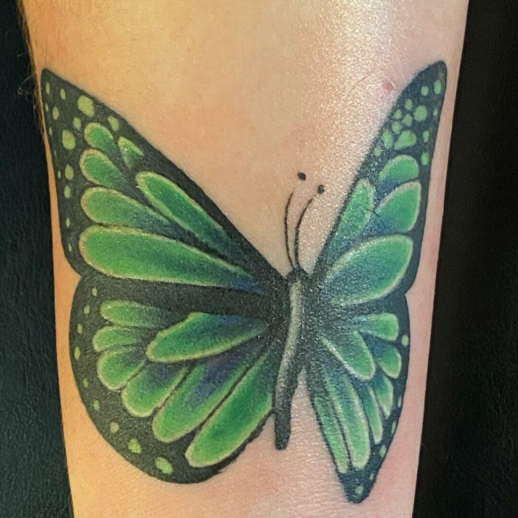 200 Monarch Butterfly Tattoo Ideas for 2024 18 Bright Green Butterfly Tattoos