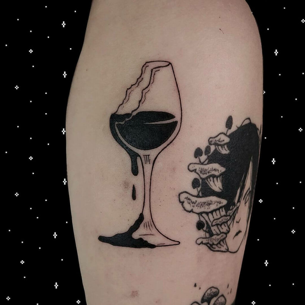 11+ Corpse Tattoo Ideas That Will Blow Your Mind! 20 Broken Red Wine Glass With Corpse Tattoo