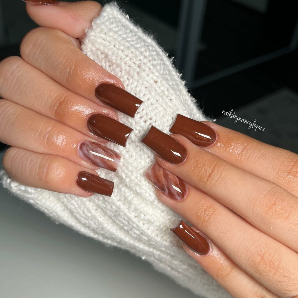 Indulge in 40 Marble Nail Designs for 2024 27 Brown