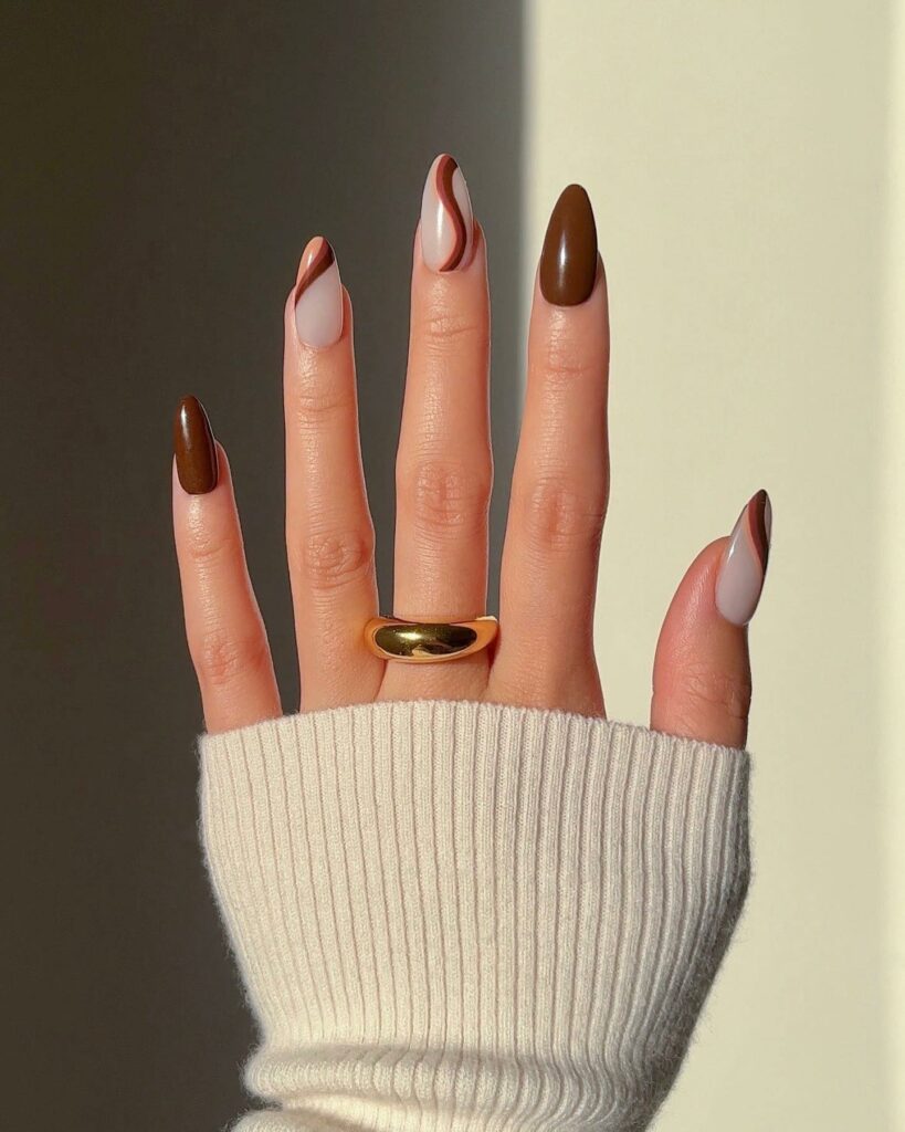 50 Latest Almond Shape Nail Ideas To Try In 2024! 15 Warm Brown Almond Nails