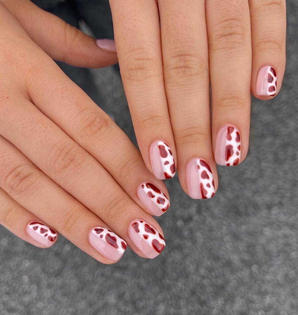 Fall in Love with 57 Short Fall Nail Designs in 2024 35 Brown Cow Print Short Fall Nails