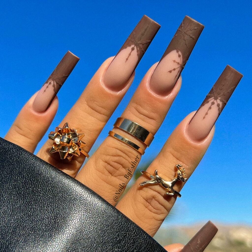 40 Latest Brown French Tip Nail Ideas To Try in 2024! 22 Brown French Acrylic Nails with Snowflake
