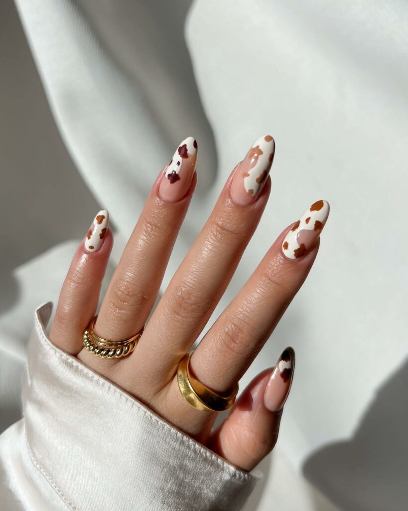 24 Latest Long Nail Designs To Try In 2024! 12 Brown Matte Cow Print Nails