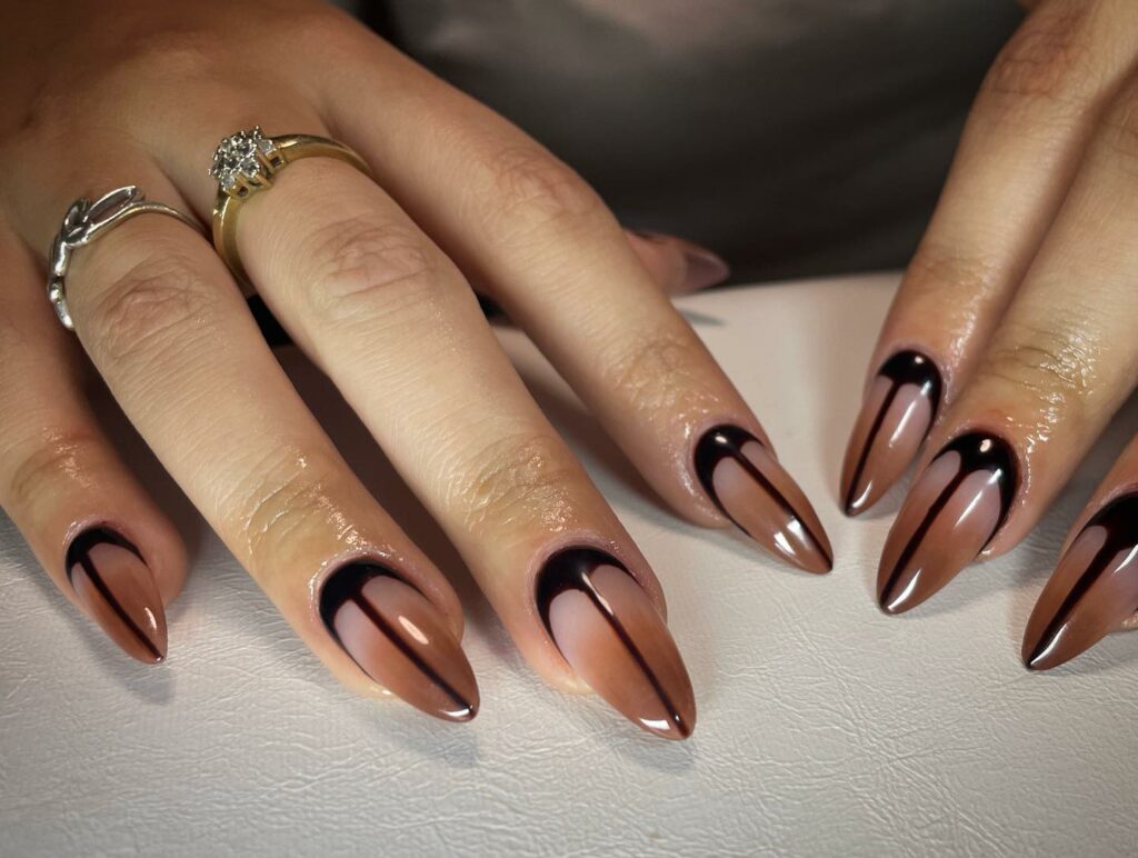 44 Latest Black Ombré Nail Designs To Try In 2024! 29 Brown and Black Ombré Nails