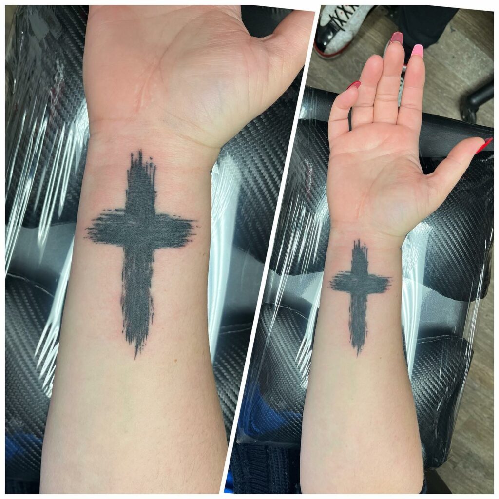 10+ Wrist Cross Tattoo Ideas That Will Blow Your Mind! 12 Brush Stroke Cross Tattoo