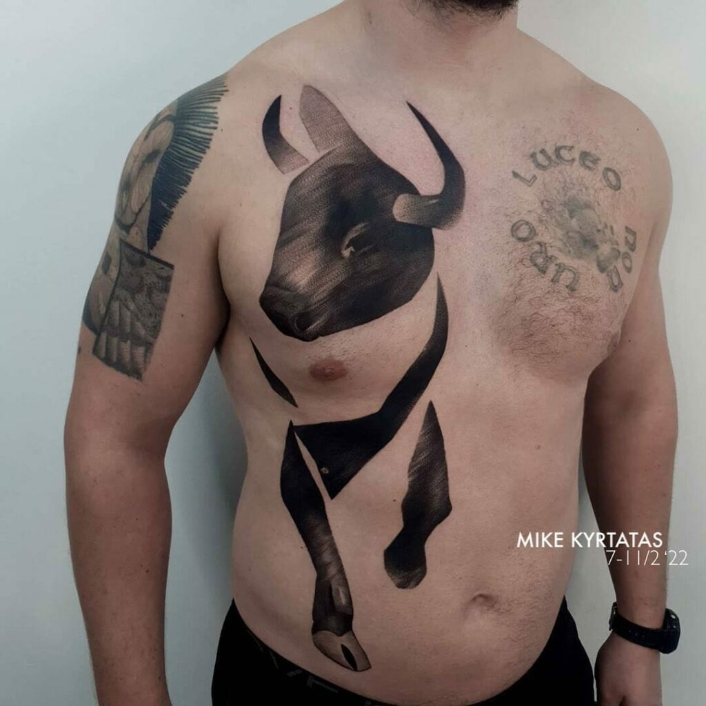 10+ Male Taurus Tattoo Ideas That Will Blow Your Mind! 15 Bull's Head Chest Tattoo Ideas