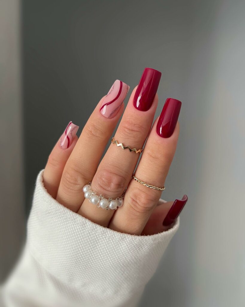 55 Latest Red Nail Ideas To Try In 2024! 10 Burgundy and Blush Red Nails