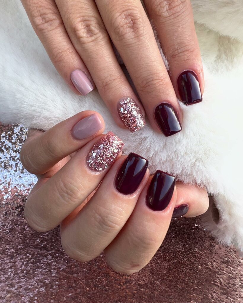 25 Latest Burgundy And Gold Nail Ideas To Try In 2024! 17 Burgundy and Glittery Gold Nails