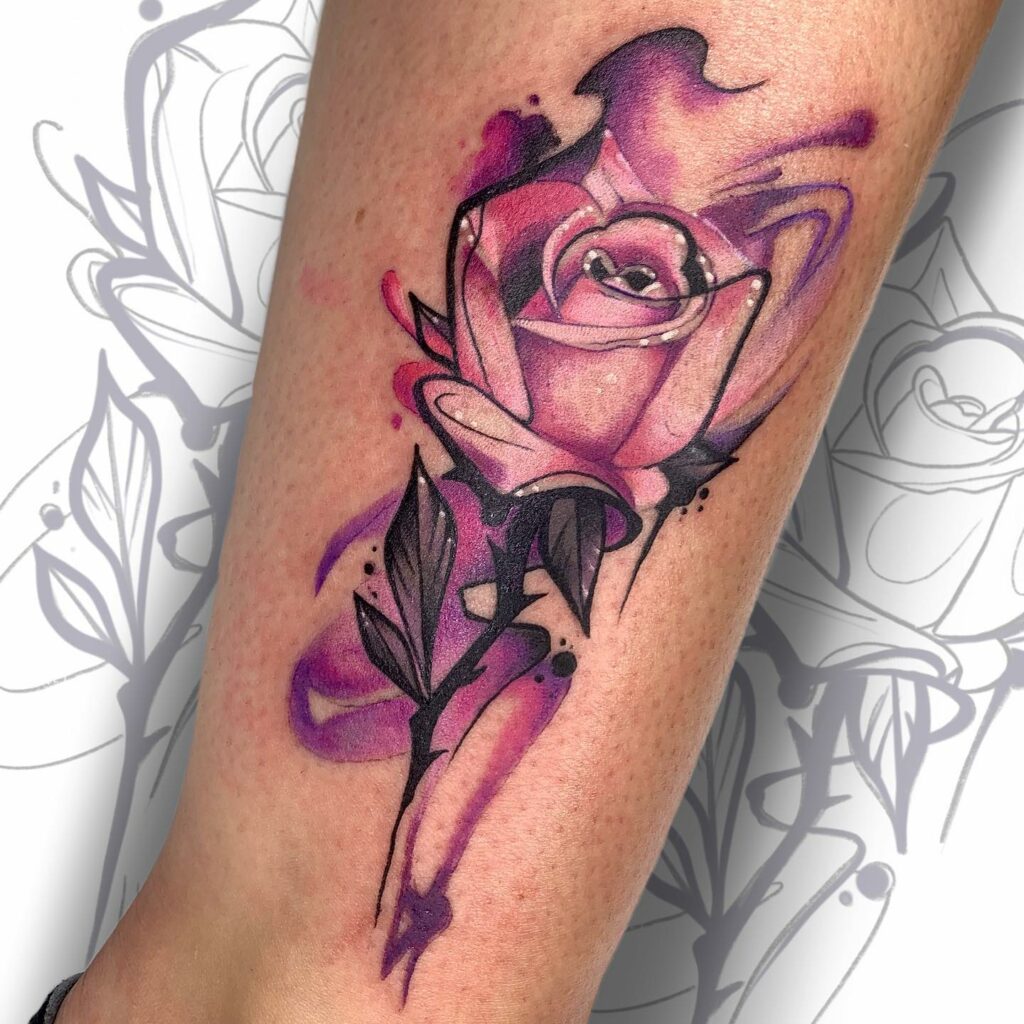 11+ Watercolor Tattoo Rose Ideas That Will Blow Your Mind! 20 Burning Pink Rose Watercolour Tattoo