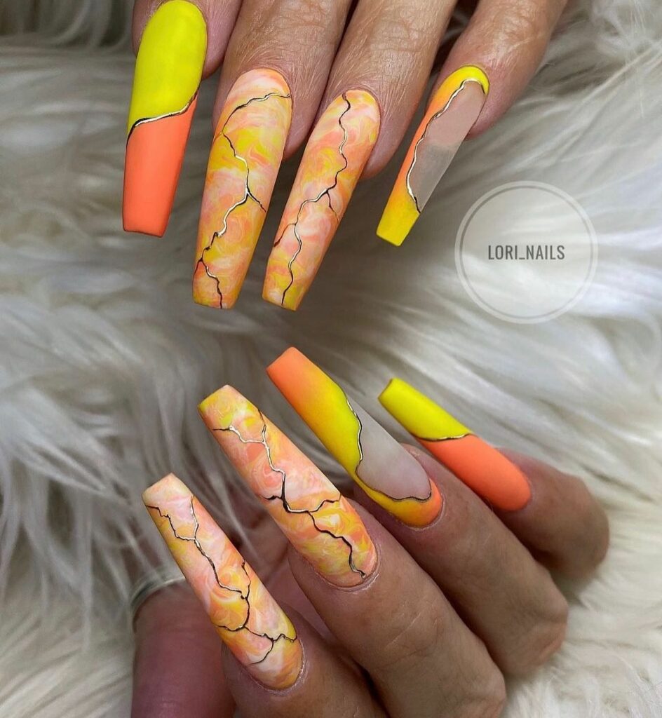 33 Latest Orange Acrylic Nail Ideas To Try in 2024! 39 Abstract Marble Orange Acrylic Nails
