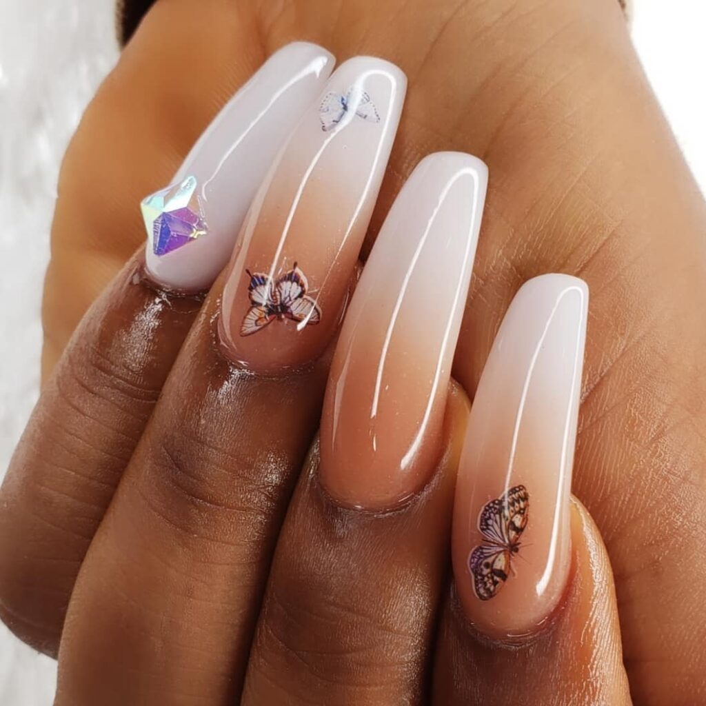 Chic Ombré French Nail Designs to Try in 2024 🇫🇷 27 Butterfly Accentfrench ombre nails