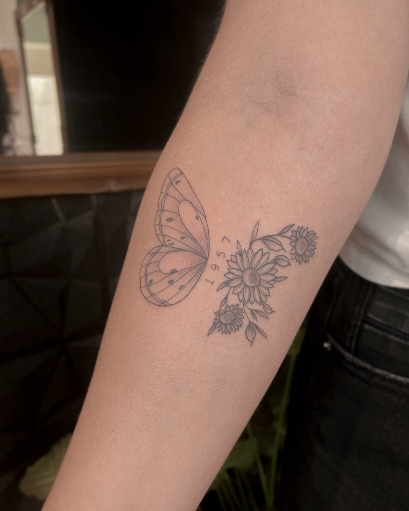 10+ Sunflower And Butterfly Tattoo Ideas That Will Blow Your Mind! 11 Butterfly And Sunflower Tattoo