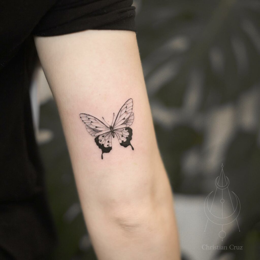 11+ Back Of Bicep Tattoo Ideas That Will Blow Your Mind! 15 Butterfly Back Of The Bicep Tattoo