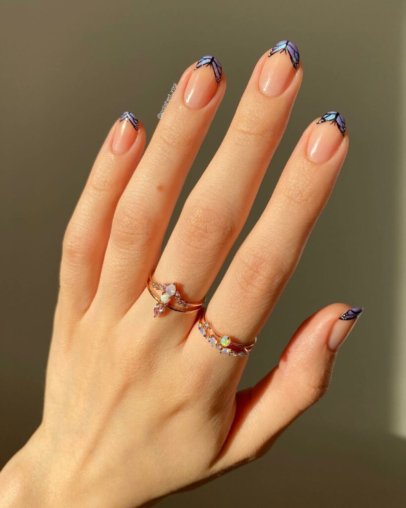 50 Latest Butterfly Nail Designs To try In 2024! 27 Classic French Butterfly Nails