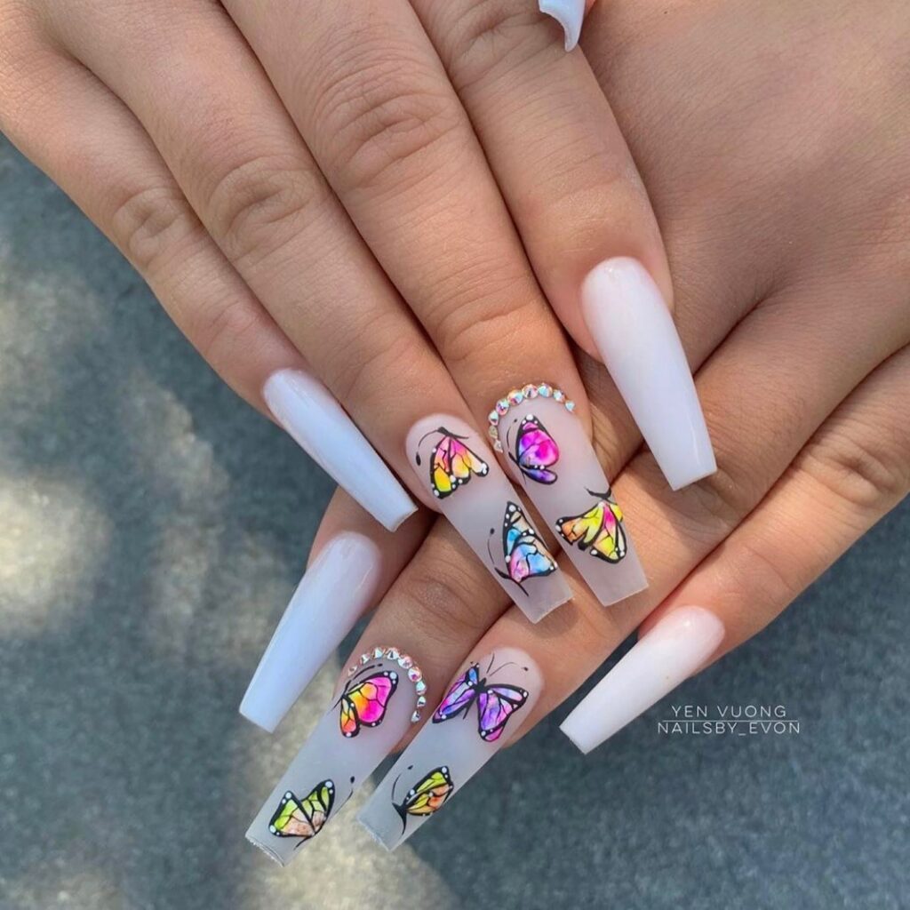 50 Latest Butterfly Nail Designs To try In 2024! 40 Whimsical Butterfly on White Nails