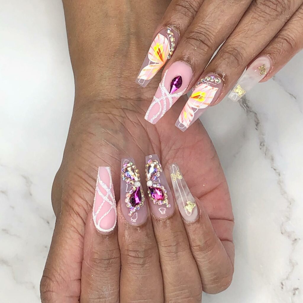 50 Latest Butterfly Nail Designs To try In 2024! 41 Glass Accent Butterfly Nails