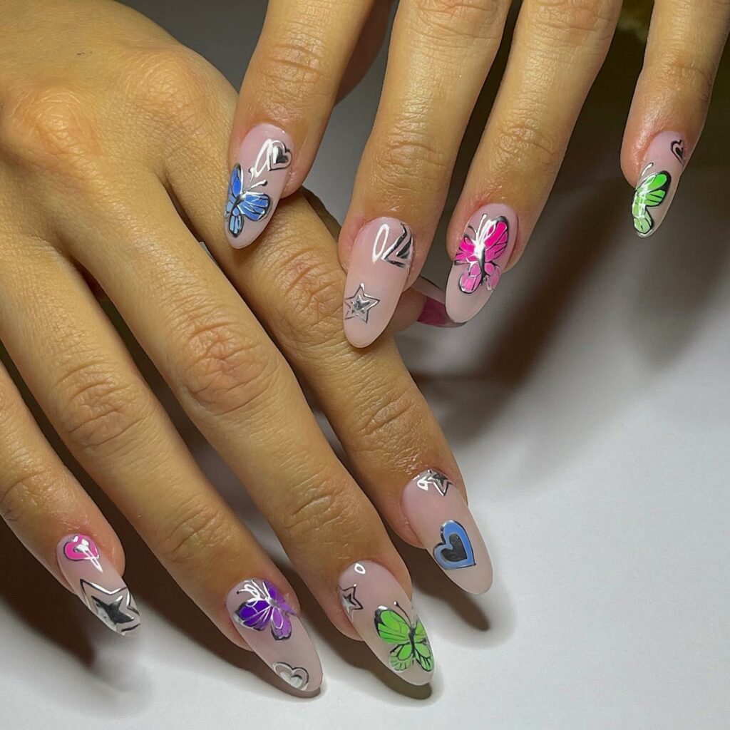 50 Latest Butterfly Nail Designs To try In 2024! 42 Playful Colorful Butterfly Short Nails