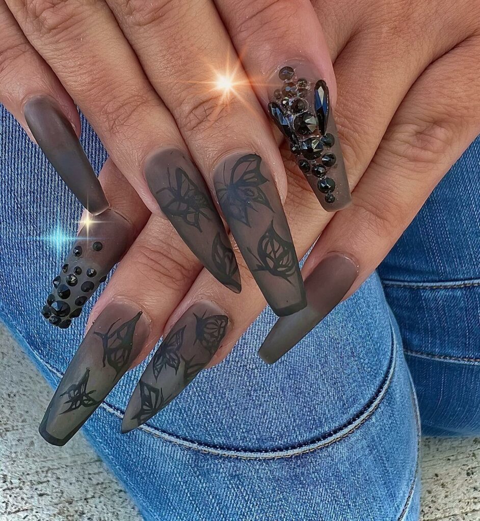 50 Latest Butterfly Nail Designs To try In 2024! 43 Black Nude Butterfly Nails