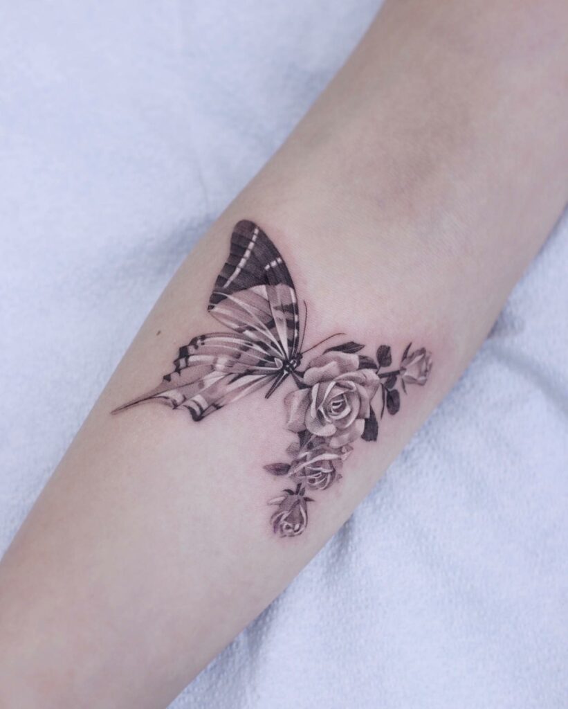 11+ Black And White Rose Tattoo Ideas That Will Blow Your Mind! 15 Butterfly Tattoo Ideas With Black And White Rose Tattoo