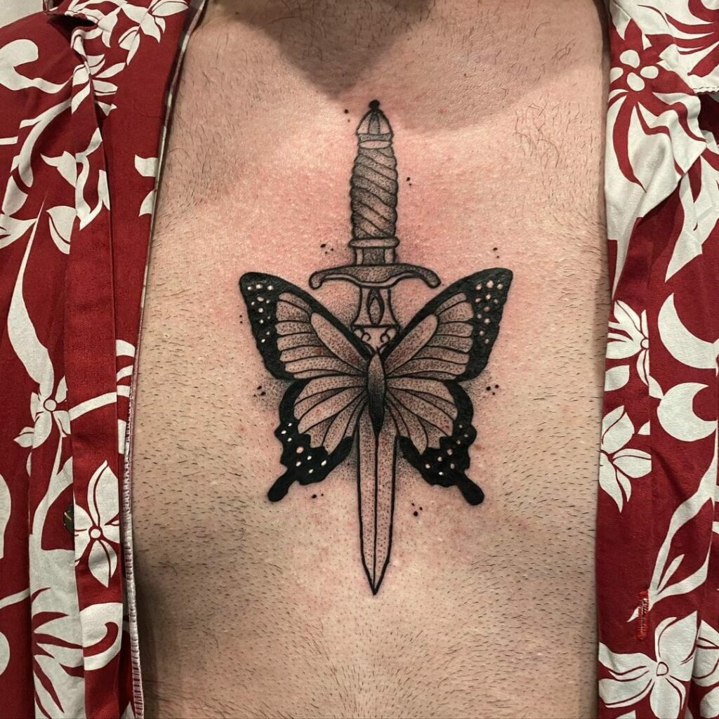 10+ Black Butterfly Tattoo Ideas You'll Have To See To Believe! 14 Butterfly Tattoo With Dagger