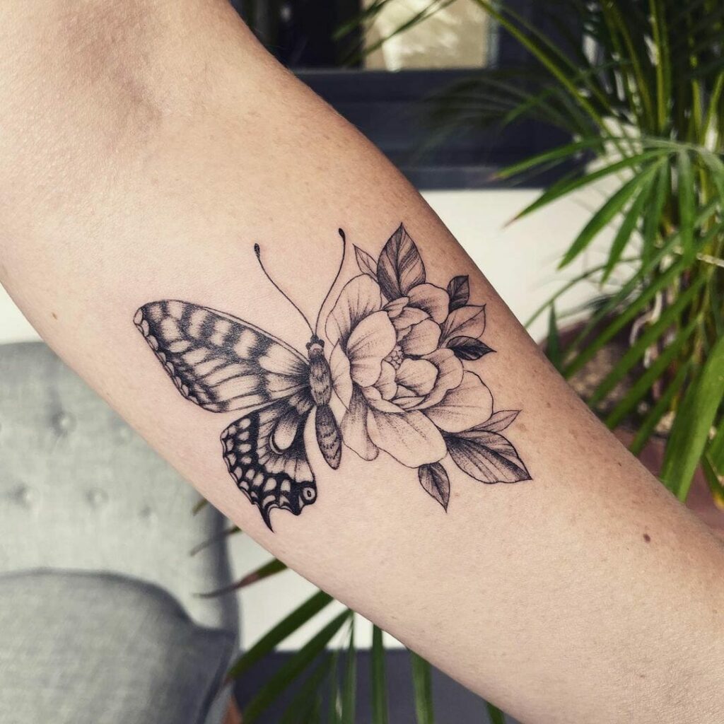 10+ Black Butterfly Tattoo Ideas You'll Have To See To Believe! 13 Butterfly Tattoo With Flowers