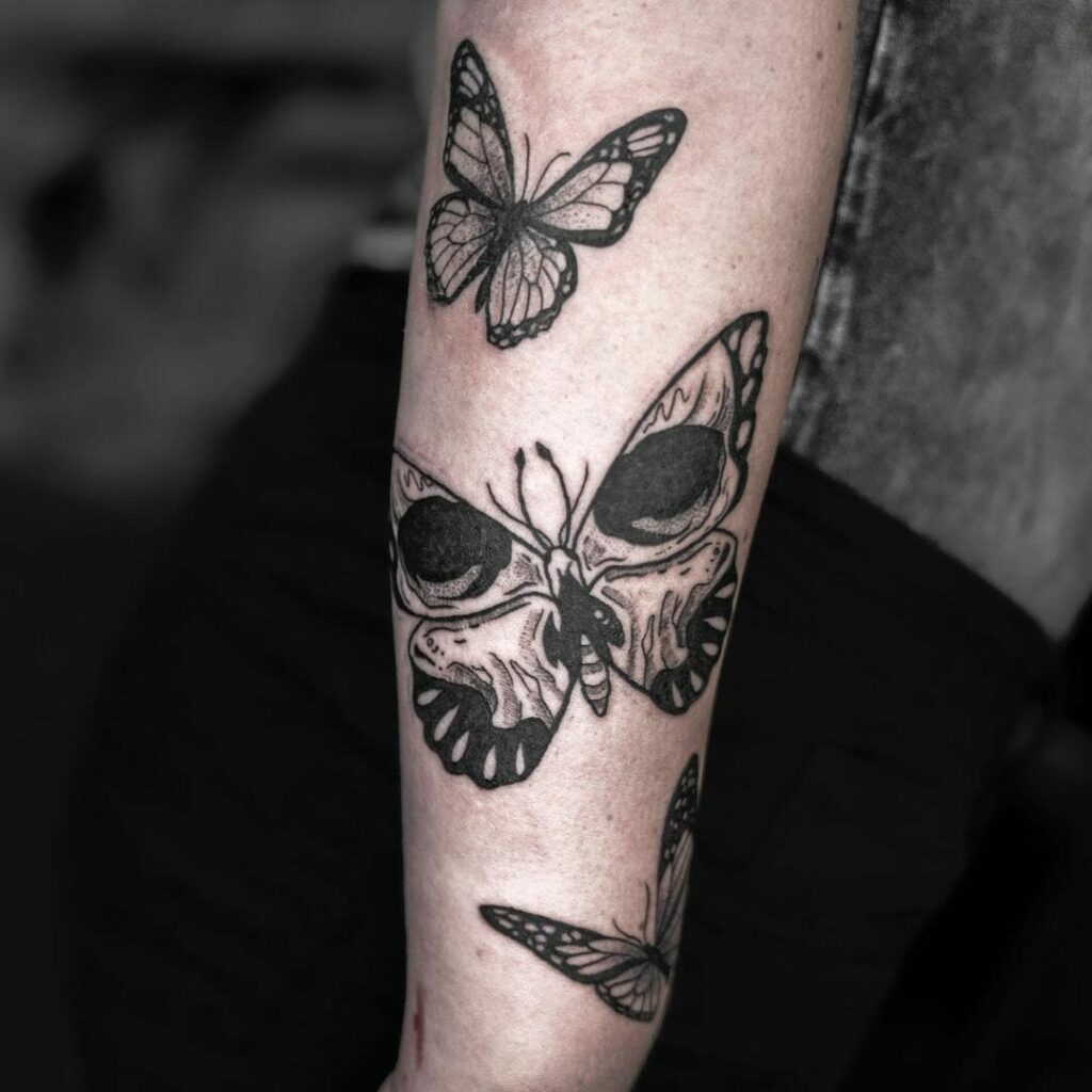 10+ Black Butterfly Tattoo Ideas You'll Have To See To Believe! 16 Butterfly Tattoo With Skull
