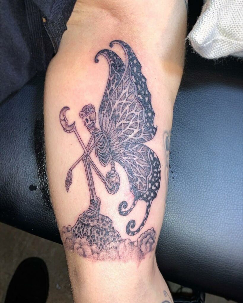 12+ Butterfly Skeleton Tattoo Ideas To Inspire You! 11 Butterfly Turning Into Skeleton Tattoo