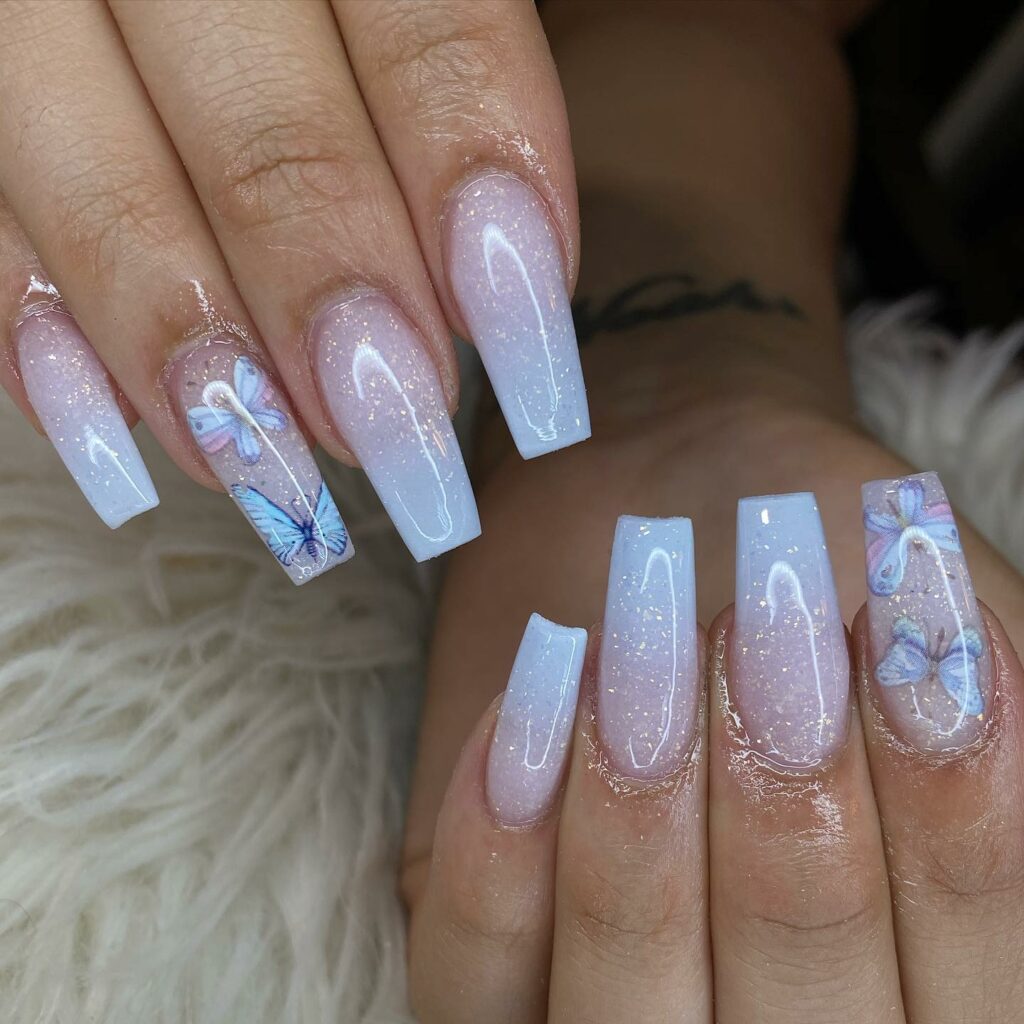 59 White Glitter Nail Designs To Try In 2024! 50 Butterfly White Glitter Nails