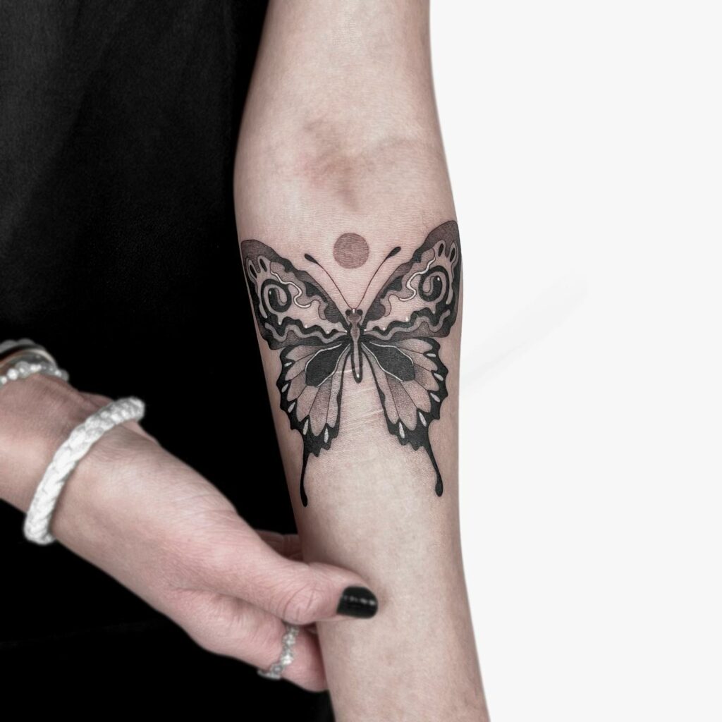 13+ Butterfly Tattoo Arm Ideas To Inspire You! 13 Butterfly With A Moon Tattoo
