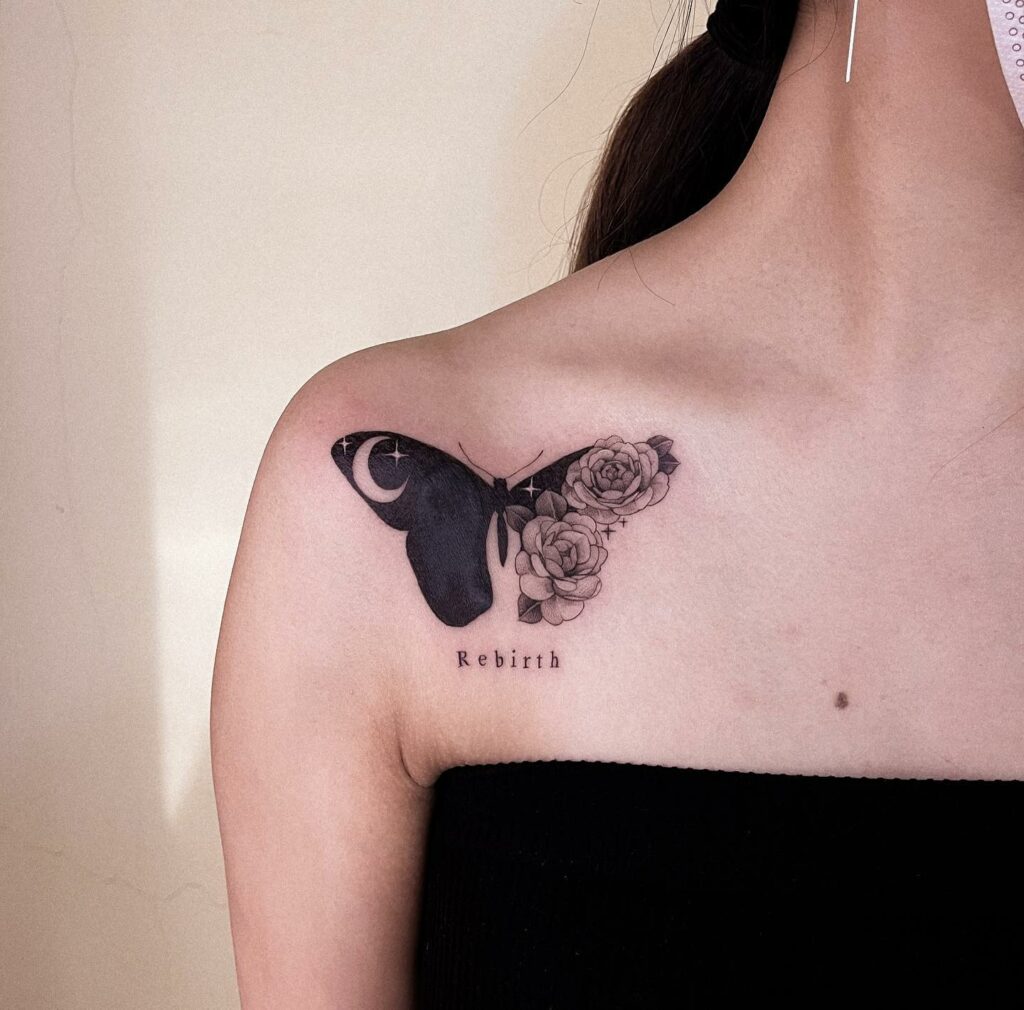 11+ Simple Black Tattoo Cover-up Ideas That Will Blow Your Mind! 20 Butterfly X Flower Cover-Up Tattoo Ideas
