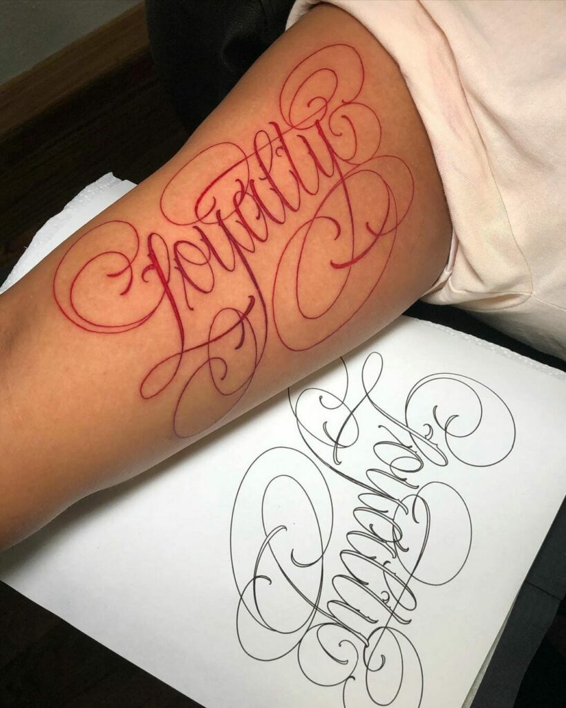 11+ Brown Skin Tattoo Ideas That Will Blow Your Mind! 15 Calligraphy In Red Ink Tattoo For Brown Skin